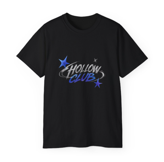 Hollow Club Tee – White with star graphic, front view